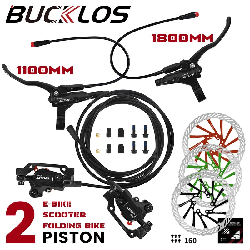Frenos de bicicleta eléctrica BUCKLOS Power Off de 2 pistones con rotor G3, juego de frenos de disco hidráulicos para bicicleta eléctrica, frenos de bicicleta de aleación de aluminio