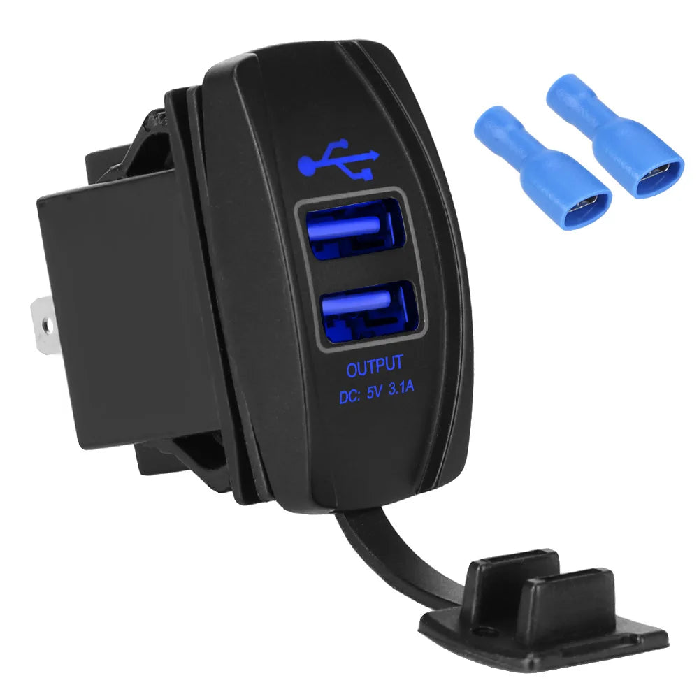 Car Charger 5V 3.1A LED Dustproof Phone Charger Waterproof Auto Adapter Dual USB Ports for Car RV Camper Caravans