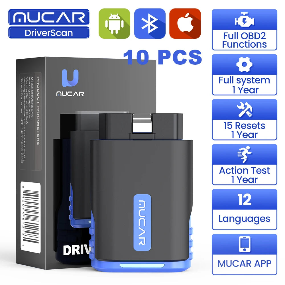 MUCAR DriverScan Auto OBD2 Scanner Actuator Test OIL ABS Brake DPF 15 Resets Full System TCM AirBag Car Diagnostics Tools