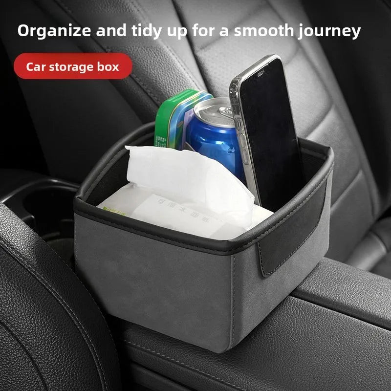 Car Center Console Organizer Multifunctional Storage Box with Cup Holder and Tissue Dispenser for Auto Interior