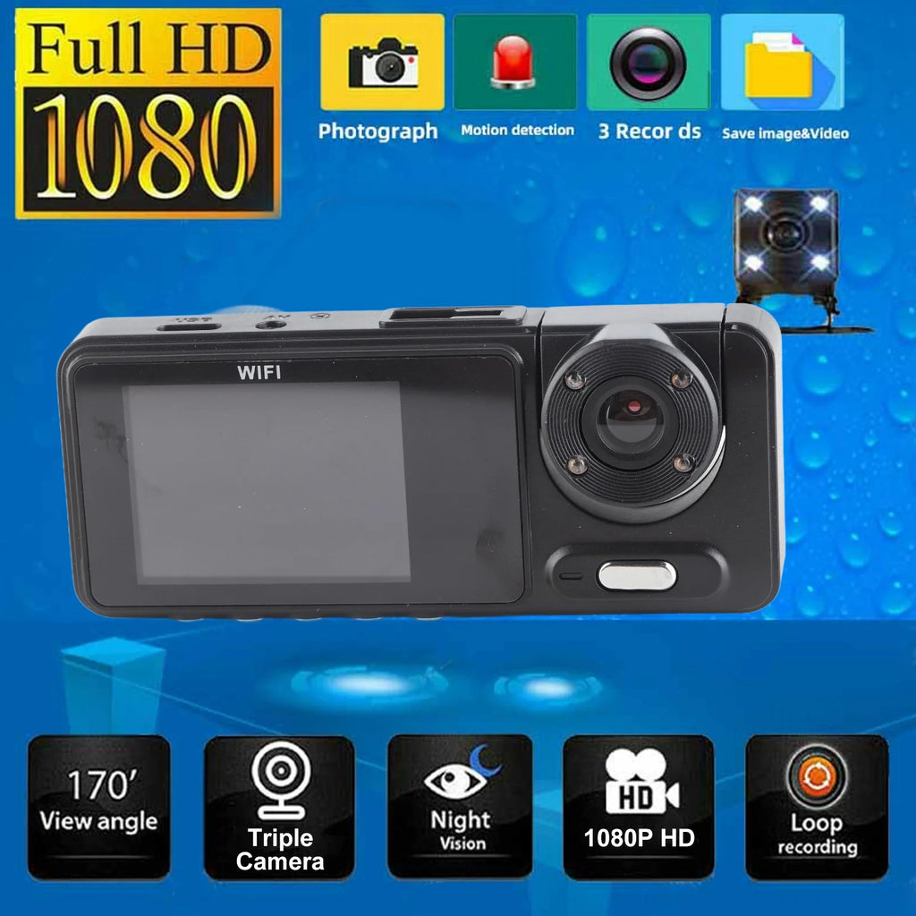 2 Inch Front Rear Inside Dash Cam Wireless 1080P HD 170° Wide Angle Three Channel Car Dashboard Camera with Night Vision