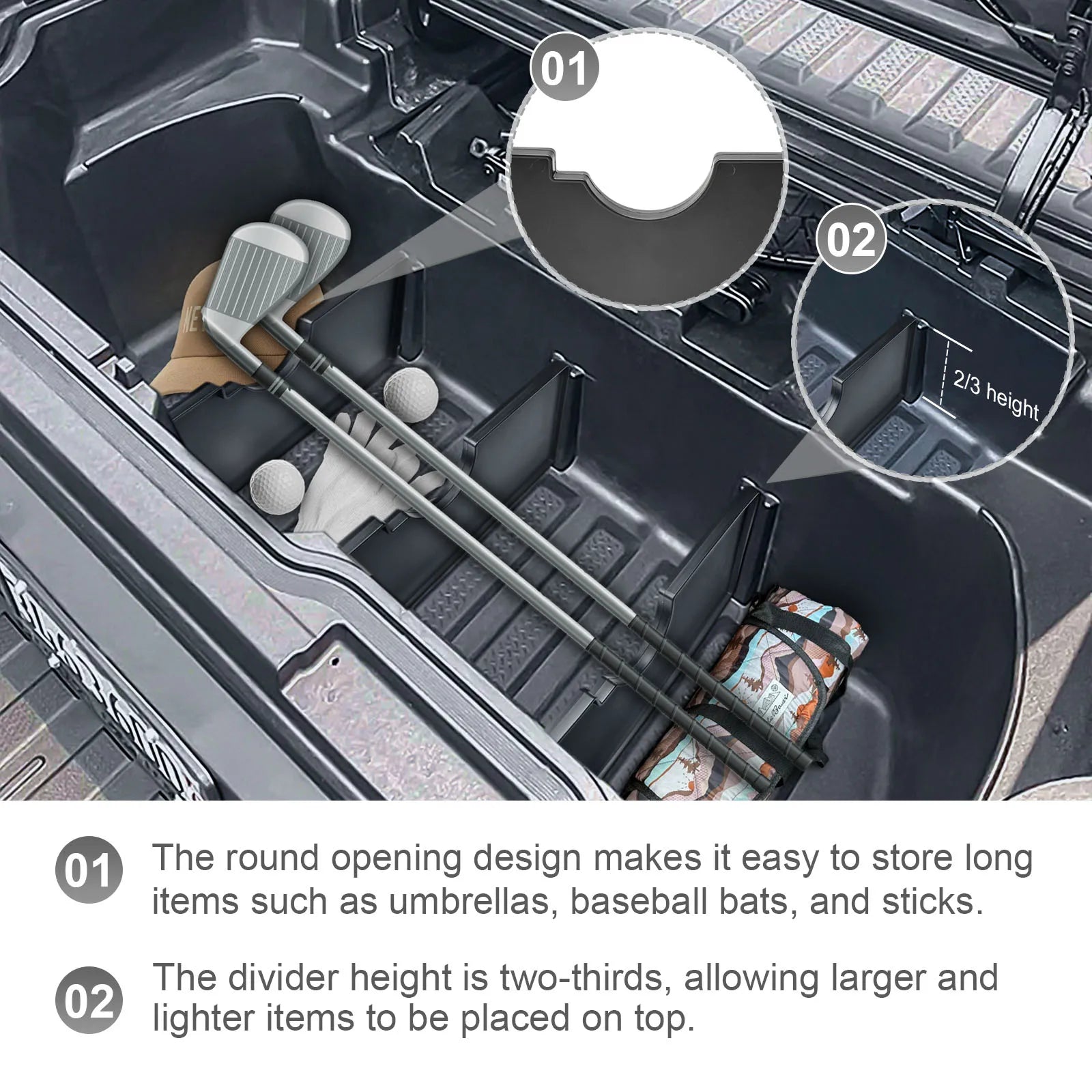 Divisores de almacenamiento para portón trasero, divisores de maletero para camioneta Honda Ridgeline 2017-2025, bandeja de divisores de caja de almacenamiento trasera, accesorios