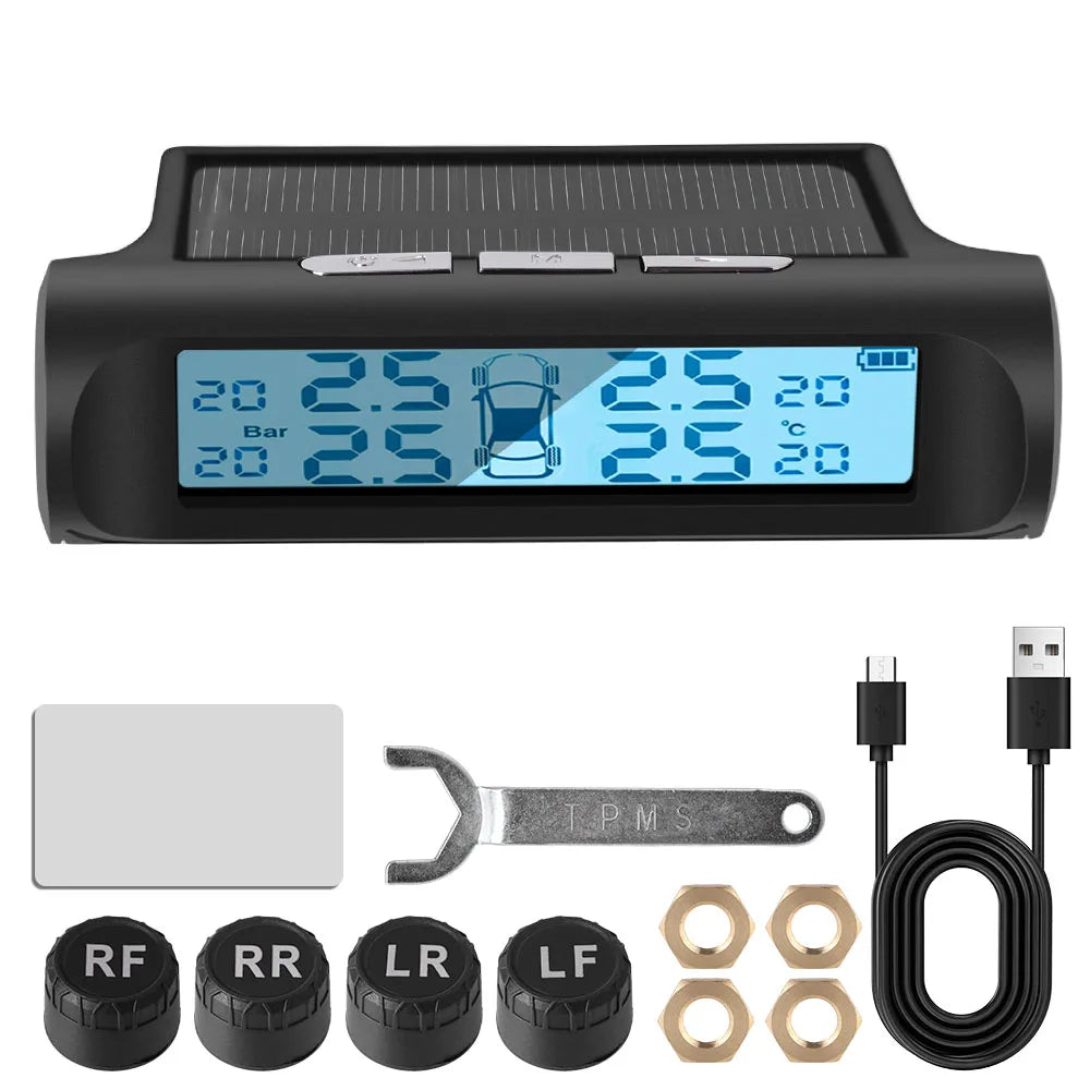 Auto Security Alarm System Digital LCD Display Car Tire Pressure Monitoring System Solar TPMS Universal Tyre Temperature Monitor