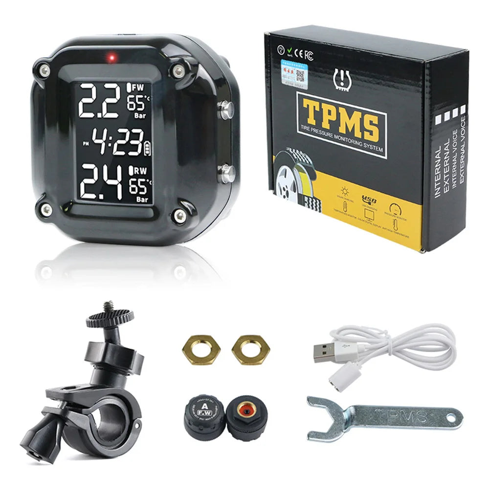 TPMS Motorcycle Tire Pressure Sensors Motor TMPS Tire Pressure Monitoring System 2 Wheel Tyre External Sensor for Motorbike