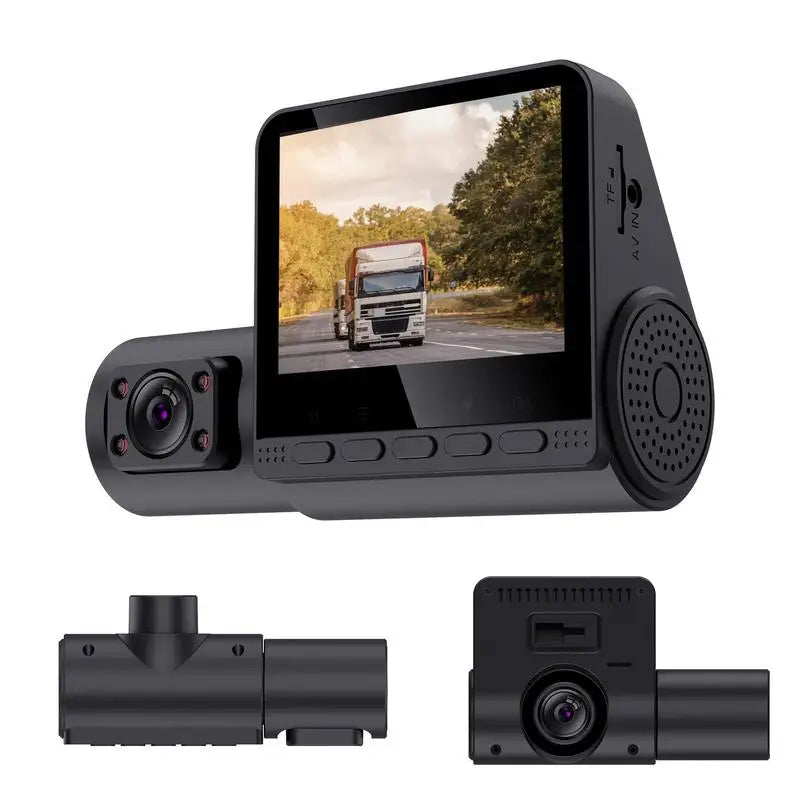 3 Channel Dashs Cam 360 Dashs Camera For Night Vision 2.4in IPS Screen Parking Monitor HD 1080P LED Light Loop Recording