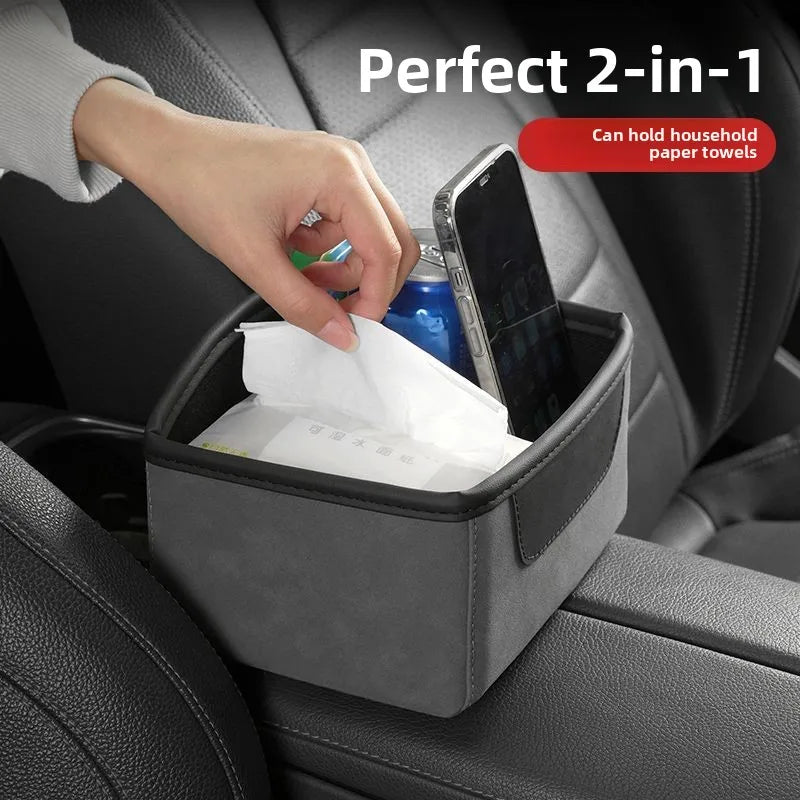Car Center Console Organizer Multifunctional Storage Box with Cup Holder and Tissue Dispenser for Auto Interior