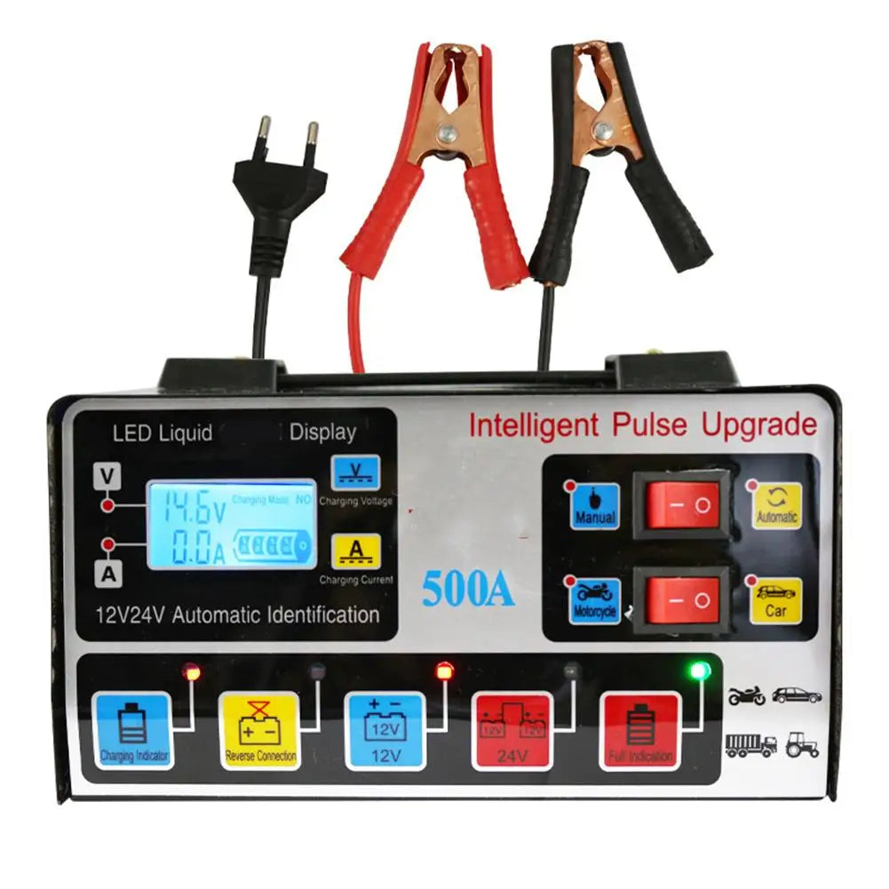 12v24v Car Battery Charger Electric Vehicle Motorcycles Charger Pulse Intelligent Repair LED Digital Display Screen Transformer