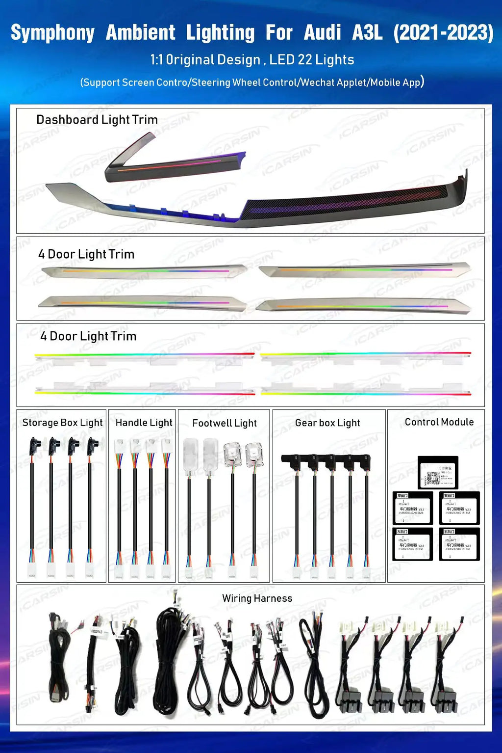 Upgrade Symphony Led Car Interior Ambient Light Decoration for Audi A3 2021-2024 Carbon Fiber Pattern Trim Accessories