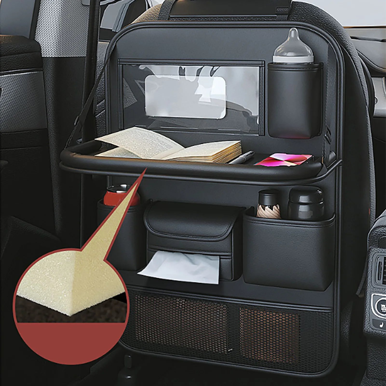 Car Seat Back Organizer Multifunctional Sturdy Durable Foldable Table Seat Back Organizer for Car