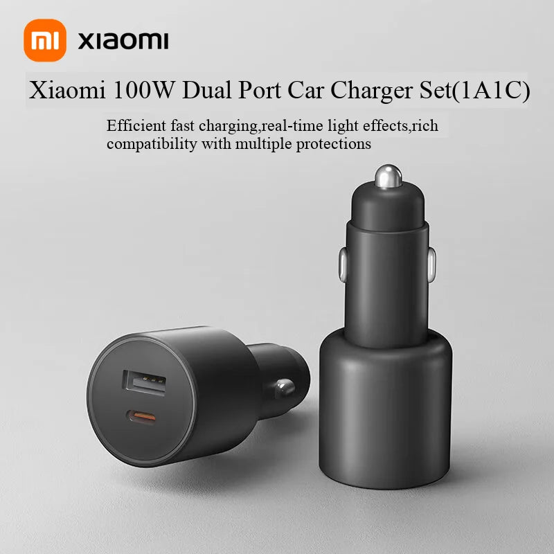 XIAOMI Car Charger 100w Fast Load Car Charger 100w Max 1a1c Fast Charging Dual-Port Usb-A Usb-C Smart Device Fully With Light