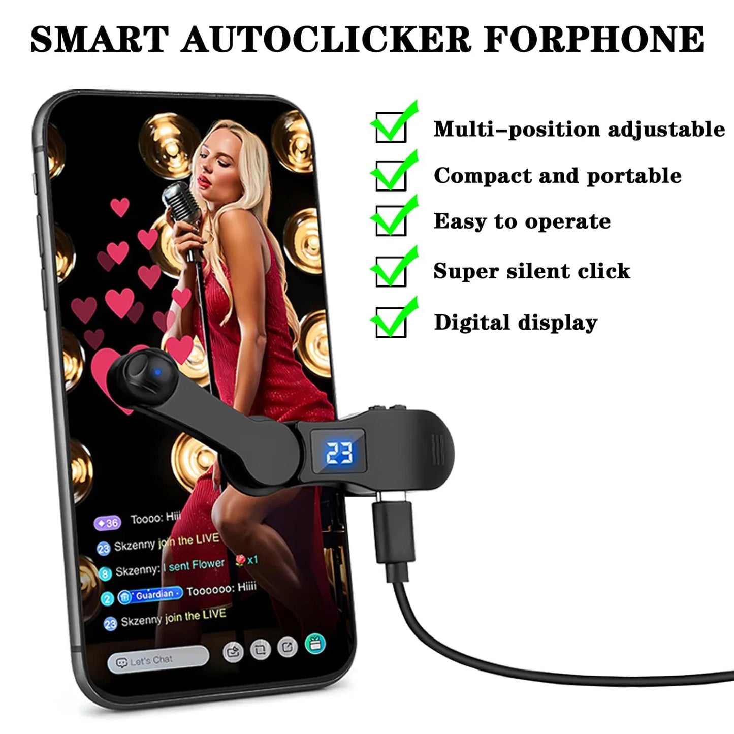 Digital Auto Screen Clicker For Mobile Phone Pad Apps Video Live Streaming Gadget Adjustable Smartphone Game Screen Touch Tapper
