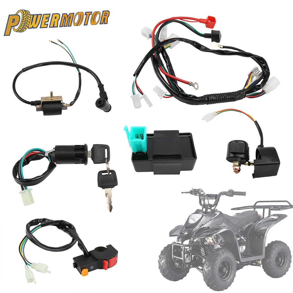 Motorcycle Electrics Wiring Harness Spark Plug CDI Ignition Coil Key Switch Kit For Dirt Bike 50cc-110cc ATV UTV Quad Go Kart