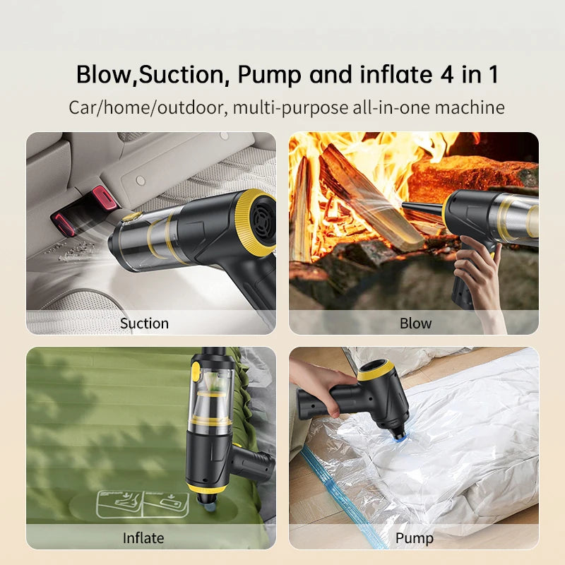Wireless Vacuum Cleaner USB Chargin、 Blow、Suction、Pump、Inflate 4in1，1 Key to Pour Dust Cordless Portable Car Vacuum Cleaner