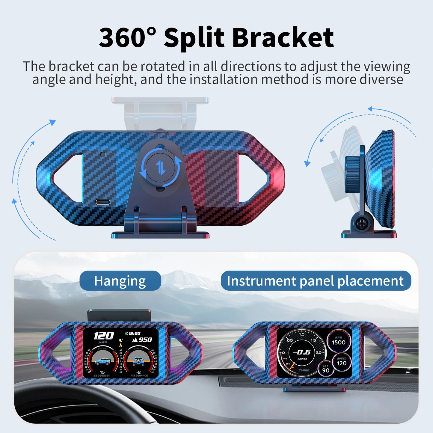 P26 Multi-function Smart Car System GPS OBD2 Head Up Display With Speedometer Tachometer Fuel Consumption Water Temp Voltage