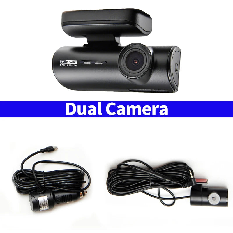 4K+1080P Ultra HD Dash Cam WiFi Car DVR GPS Dual Dash Camera APP Control Video Recorder Night Vision G-Sensor Loop Recording