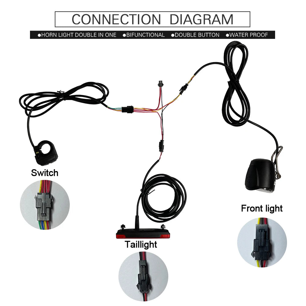 Interruptor de luz y bocina para bicicleta eléctrica, faro delantero, bicicleta eléctrica, scooter, luces delanteras, traseras, luces de advertencia, piezas, accesorios, 12 V-72 V