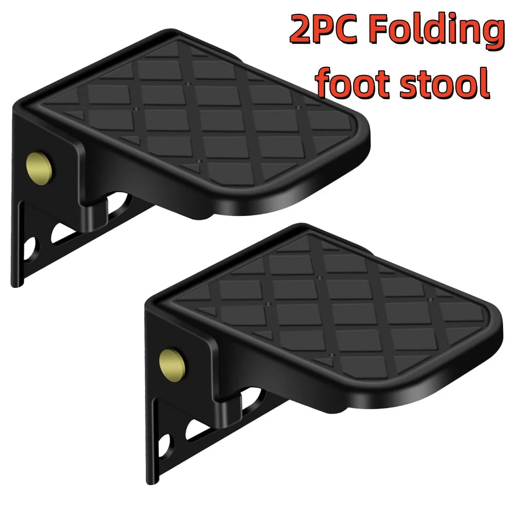 2PC Folding Truck Step with Anti-Slip Surface Adjustable Tailgate Ladder for RV Campers Dump Trailer Safety Foot Accessories