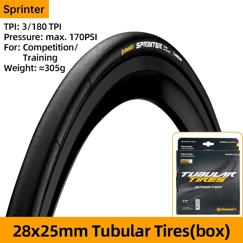 Continental Tubular Tyre Sprinter 700x25C 28x25mm Max 170psi SafetySystem Breaker Black Chili for Road Bike Racing & Training
