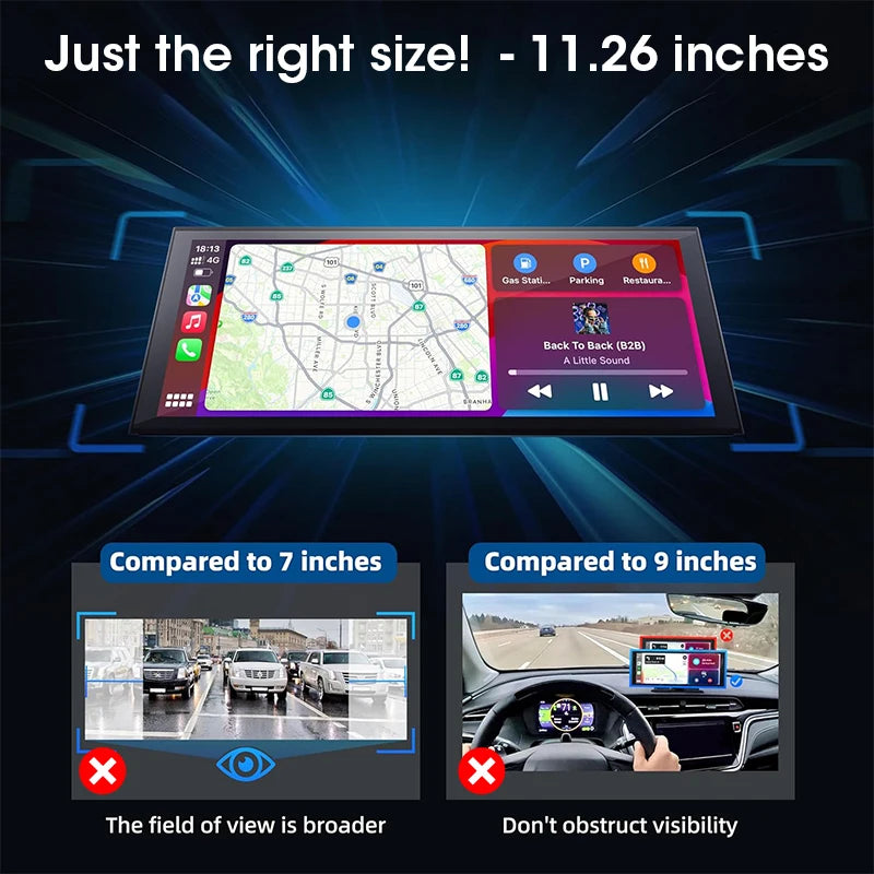 10/11.26 inch 4K Dash Cam Wireless Carplay & Android Auto Car Dvr 360 ° Rotation Dual Lens Video Recorder Dashboard Truck Camera