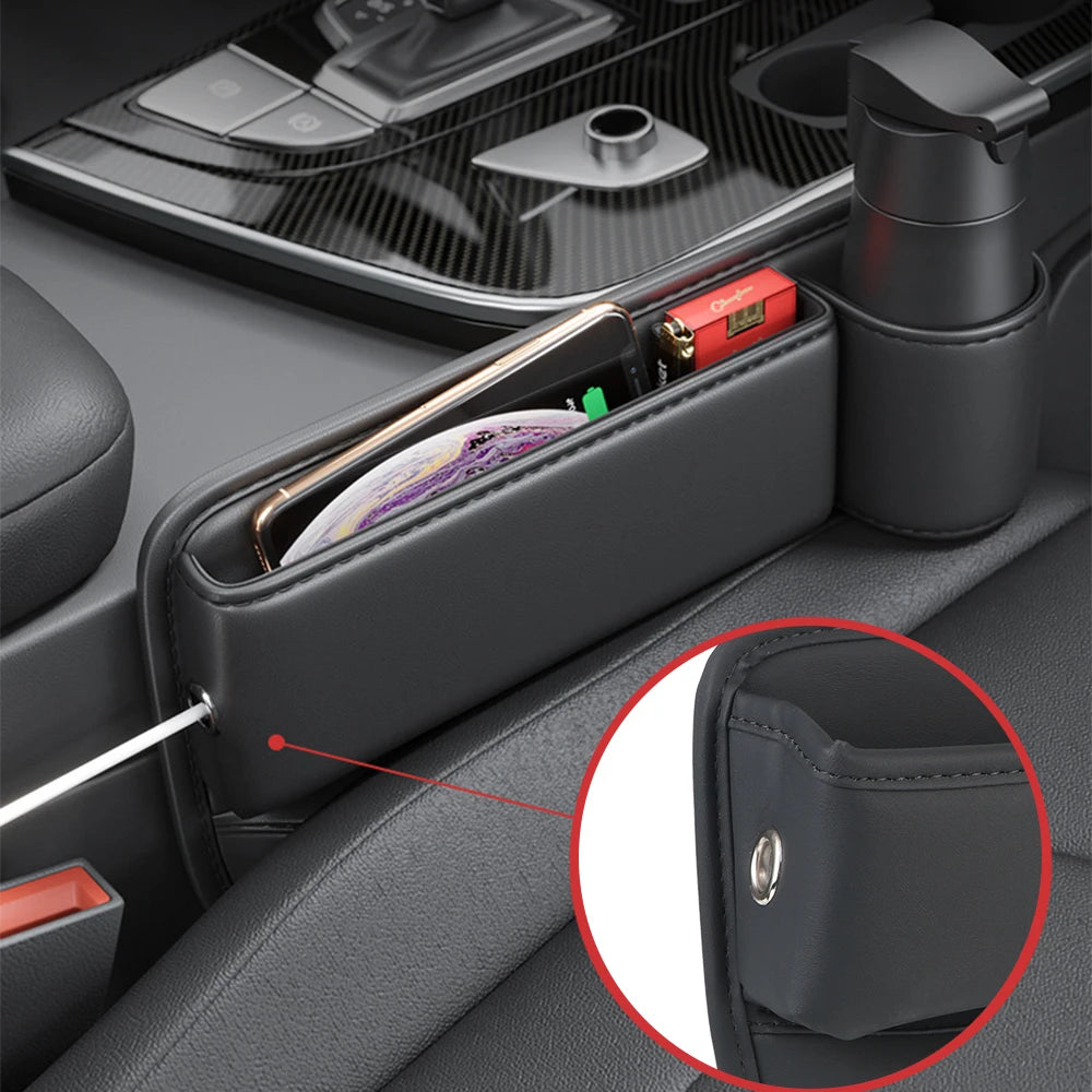 With Cup Holder for Cellphones Car Interior Accessories Car Seat Gap Organizer Auto Console Side Storage Box Pu Leather