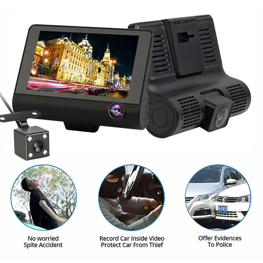 New 1080P 3-Lens Dash Cam 170° Wide Angle Full HD Car DVR Recorder G-Sensor Rear Camera for Car