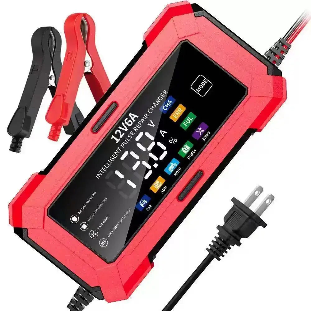 Large Screen Car Battery Charge 12V 6A Battery Charger Smart Fast Charging for Car Batteries  For Car Motor AGM GEL WET etc.