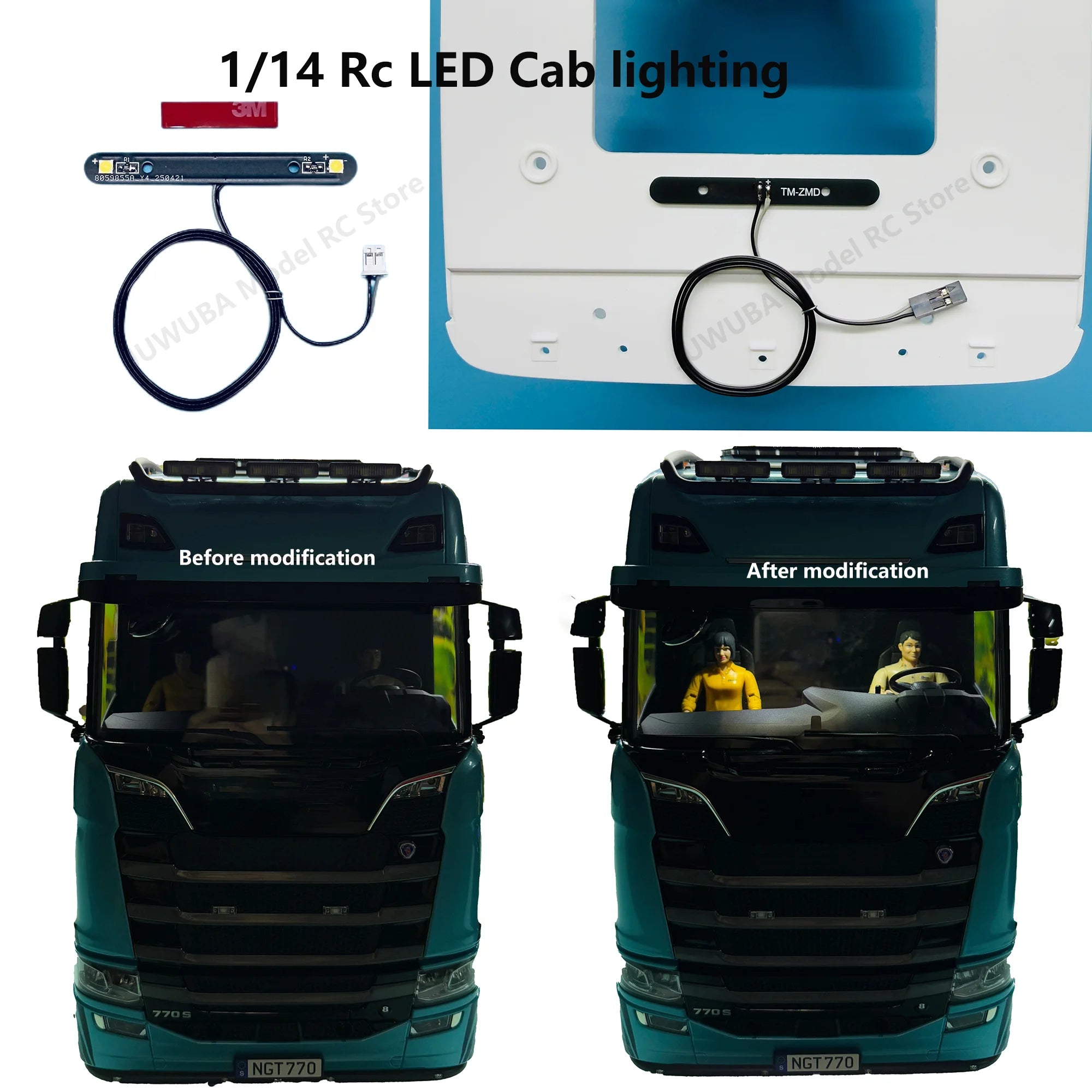Rc Truck LED Cab Interior Light Lamp Parts for Tamiya 1/14 RC Truck Trailer Tipper SCANIA770S VOLVO BENZ MAN TGX LESU Model Toys