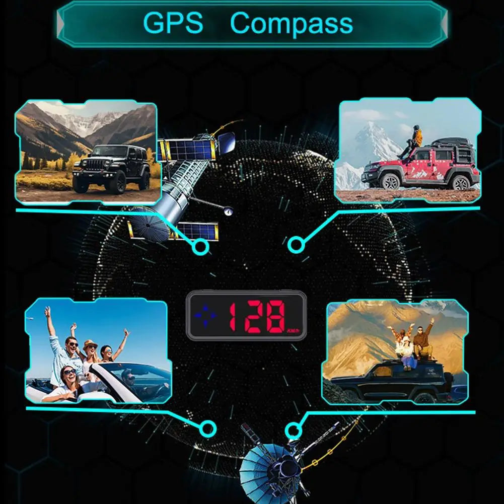 Digital Car HUD GPS Digital Speedometer With Compass Colorful LED Display Windshield Speed Projector Car Electronics Accessories