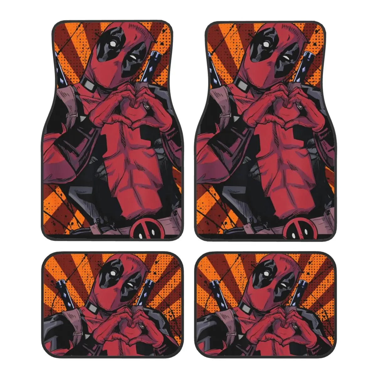 Deadpool Superhero Comics Car Floor Mats Carpet Set of 4 Anti-Slip Universal Automotive Floor Mat Fit for Vans SUV
