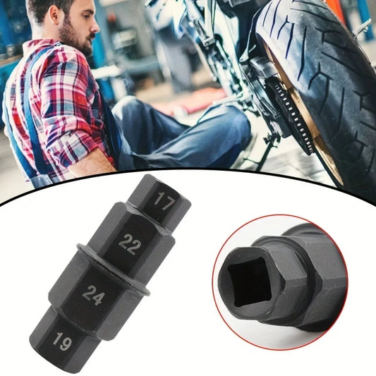 Motorcycle repair tools: Special disassembly wrench for the front wheel spindle. Hexagonal concave four-cornered socket.