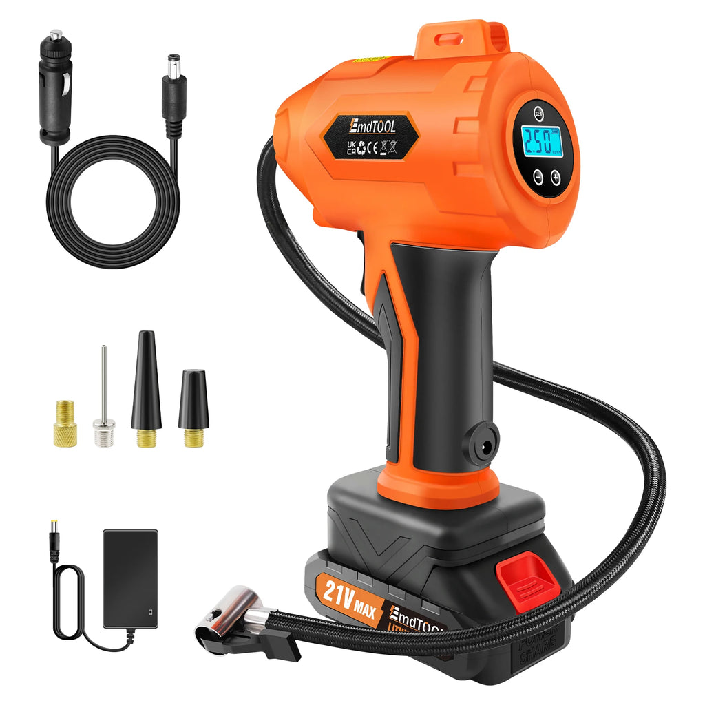 BRIEFNESS Wireless Air Compressor 21V Rechargeable, Portable Electric Tire Pump with Digital Display LED Light for Car/Truck