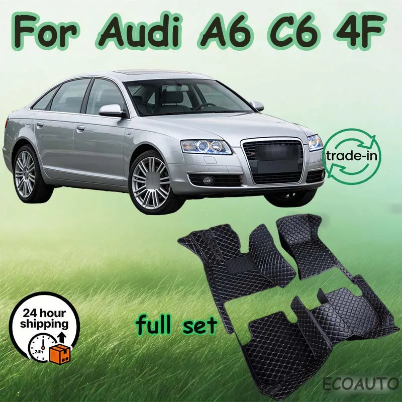 Car Floor Mats For Audi A6 C6 4F 2004~2011 Carpet Luxury Leather Mat Full Set Durable Rug Auto Interior Parts Car Accessories