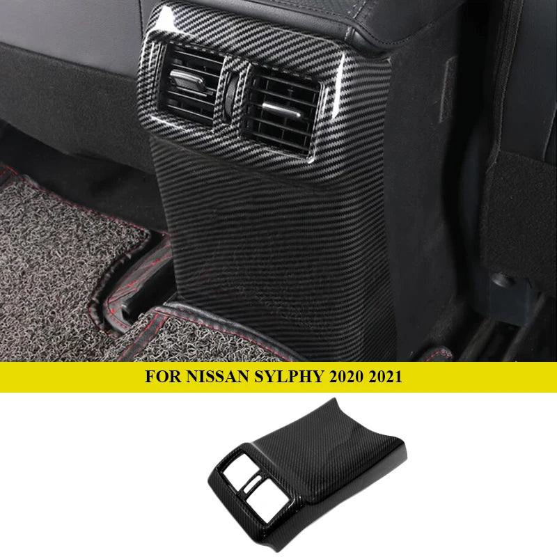 Car Interior Accessories For Nissan Bluebird Sylphy 2020 2021 2022 ABS Carbon Fiber Front Center Air Outlet Vent Cover Trim