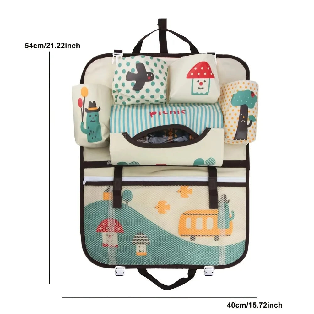 Cartoon Backseat Car Organizer Mats Back Seat Organizers Storage Bag Tissue Holder for Kids Car Seat Travel Road Trip Essentials