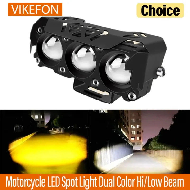 LED Motorcycle Spot Light Dual Color Hi/Low Beam Fog Lamps for Car Trucks SUV UTV 12V 24VMini Lens Headlight Driving Light