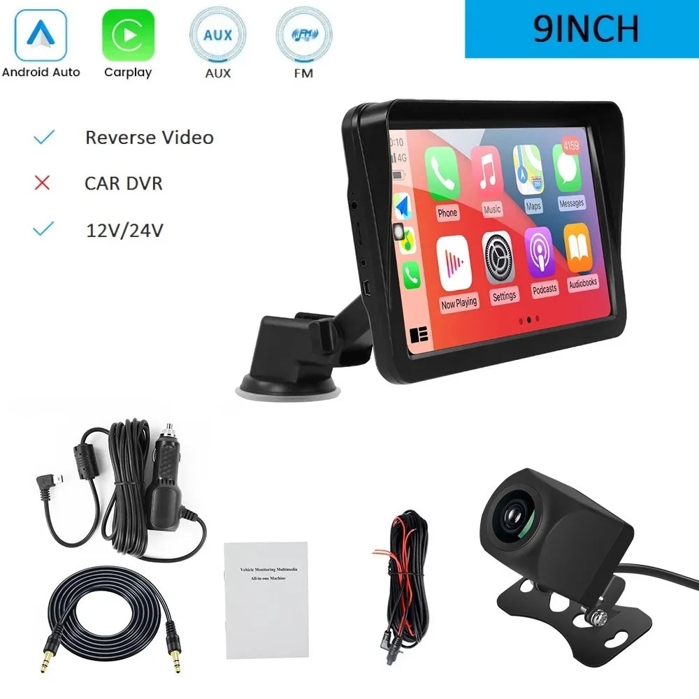 9 inch Portable Car Smart Screen HD Reversing Camera Car Radio DVR Wireless Carplay Android Auto Multimedia Host