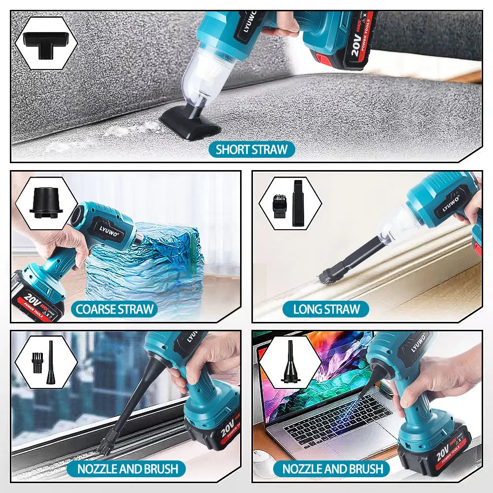 LYUWO Dual Head Car Vacuum Cleaner with Wireless Charging, High Suction Power For Home Use, Powerful Dust Removal, Handheld Tool