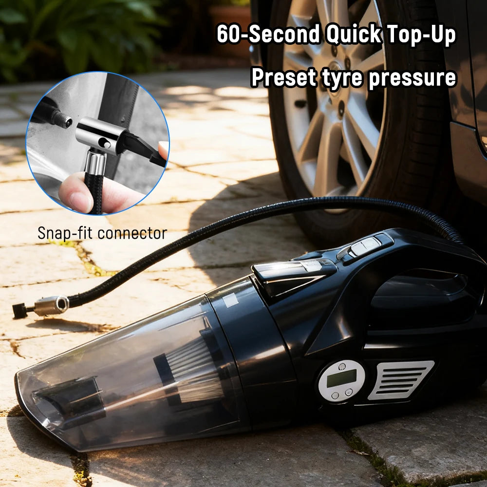 Wireless/Wired Car Vacuum Cleaner Car Tire Inflator Strong Suction Handheld Home Car Vacuum Cleaner Multi-functional with Light
