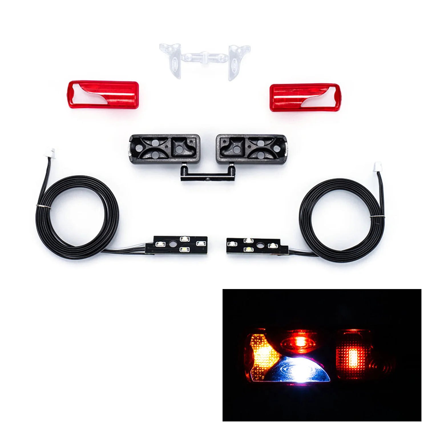 Accesorios RC: Un par de luces traseras de plástico LED de 5 V para camión tractor TAMIYAYA de control remoto, modelo de coche volquete, 1/14