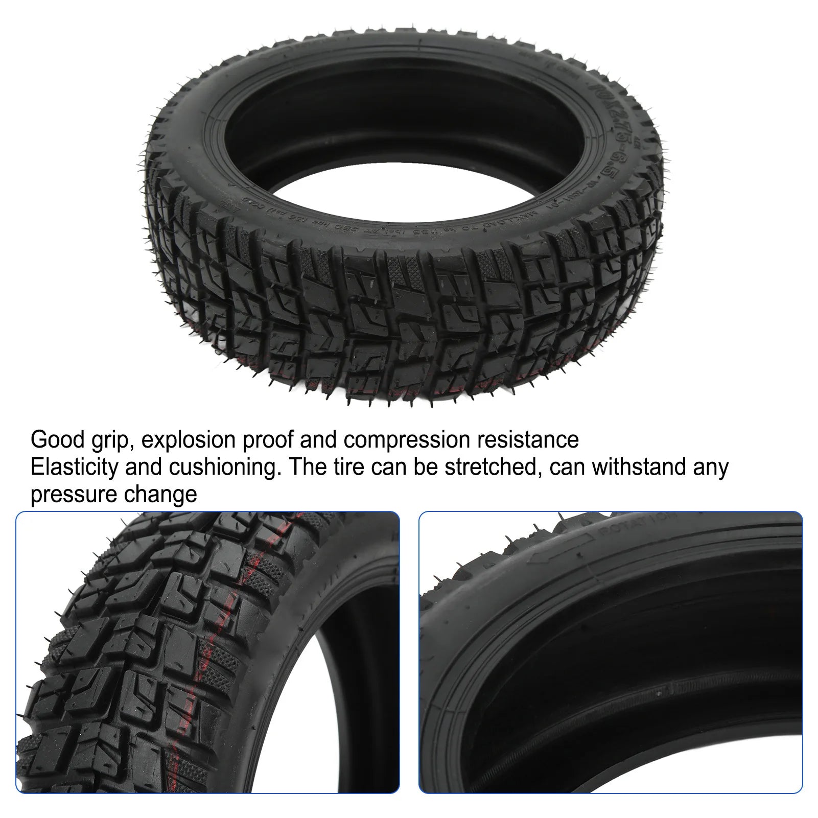10x2.75‑6.5 Tubeless Tire 10 Inch Electric Scooter Tubeless Tyre Strong Shock Absorption Thickened Elasticity for Safe Cycling