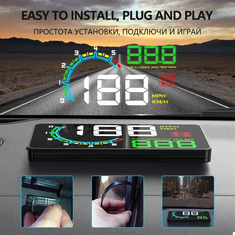 Car Speedometer OBD HUD Digital Head-Up Display Auto Electronics Windshield Projector Water Temperature Speeding Alarm for Cars