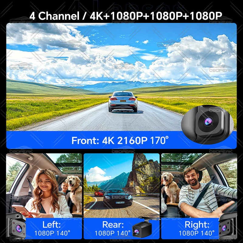 D80 Rearview Mirror 4K Dash Cam ADAS 4CH 360° Record Car DVR Interior Camera WIFI APP 1080P BSD Auto Video Recorder 24H Parking