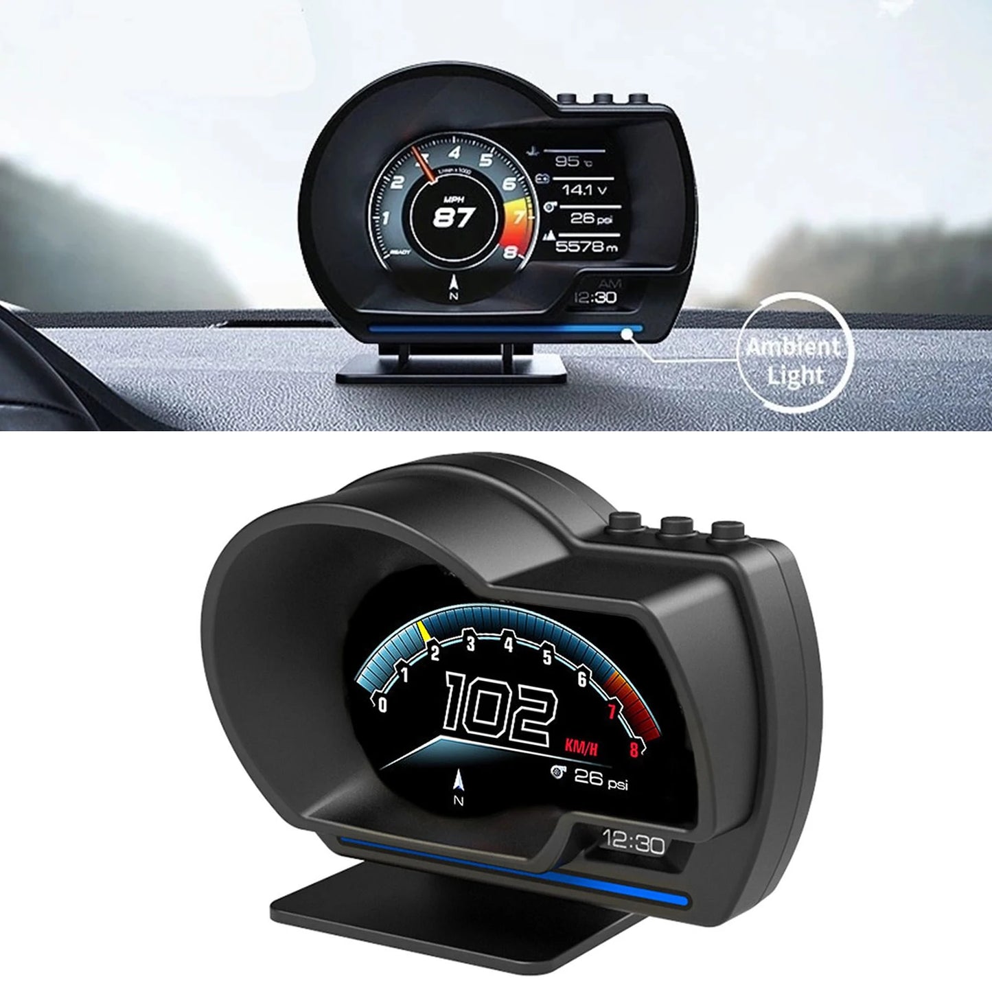 Digital Head‑Up Displayer OBD2+GPS Speed Warning Head Up Display Smart Gauge Car HUD Speedometer Turbo RPM Alarm for Car Truck