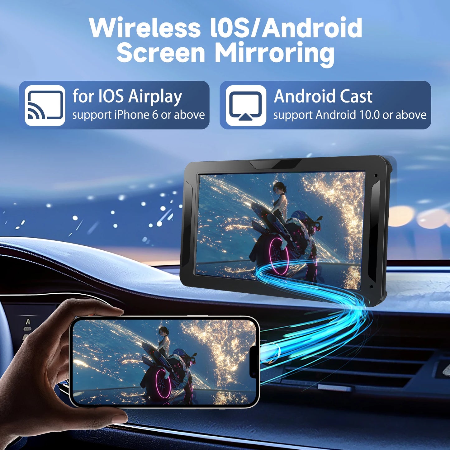 P6-7inch Universal Portable Car Screen for Carplay, Car Radio Multimedia Video Player Wireless Carplay Screen for IOS/Android