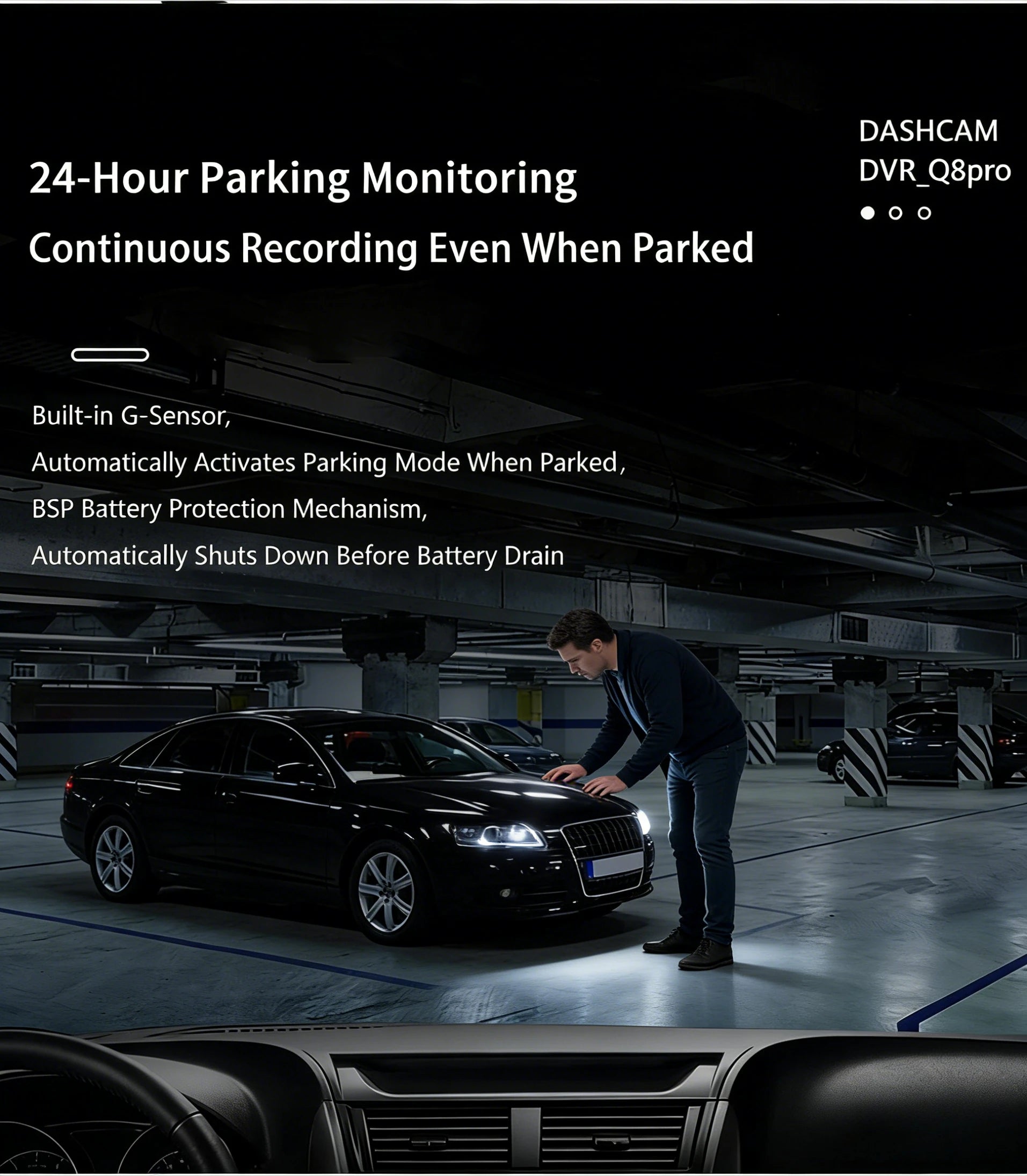 3-Lens Dash Cam 2K+1K+1K Ultra Wide Angle Front/Inside/Rear WiFi Car Camera Recorder