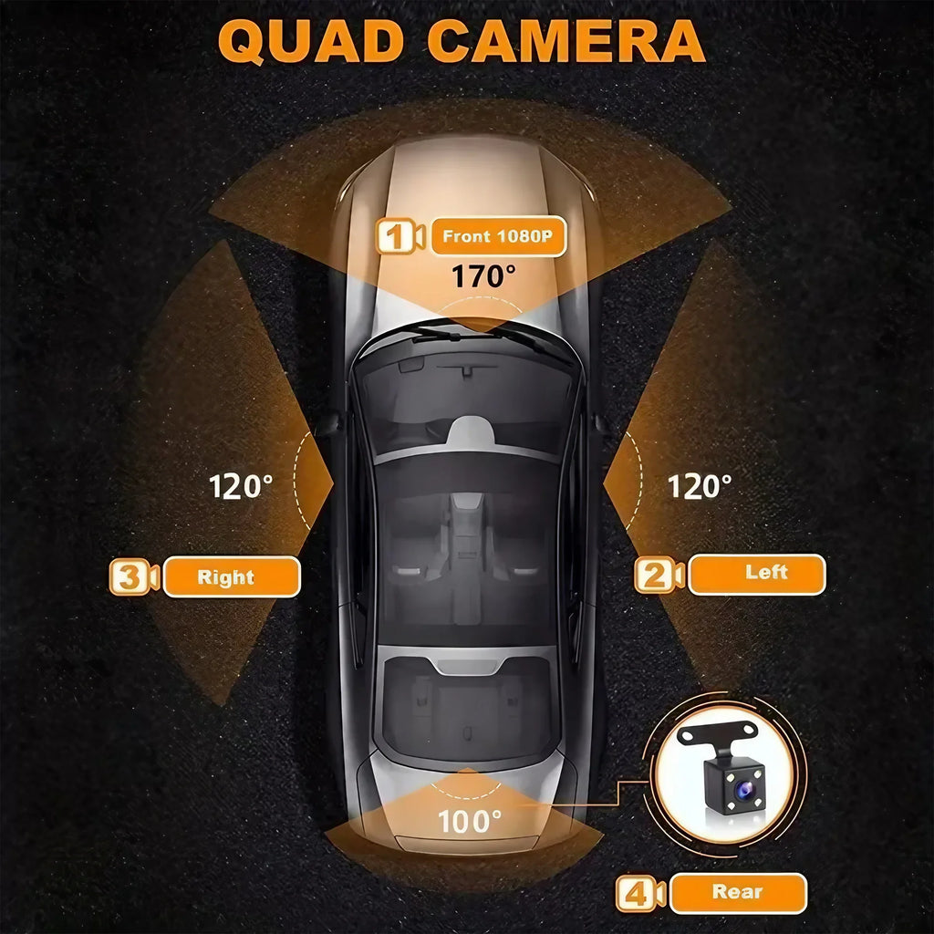 4 Lens Dash Cam 1080P Full HD Car DVR Wide Angle Dashboard Camera Loop Recording IPS Screen Night Vision Parking Mode G Sensor