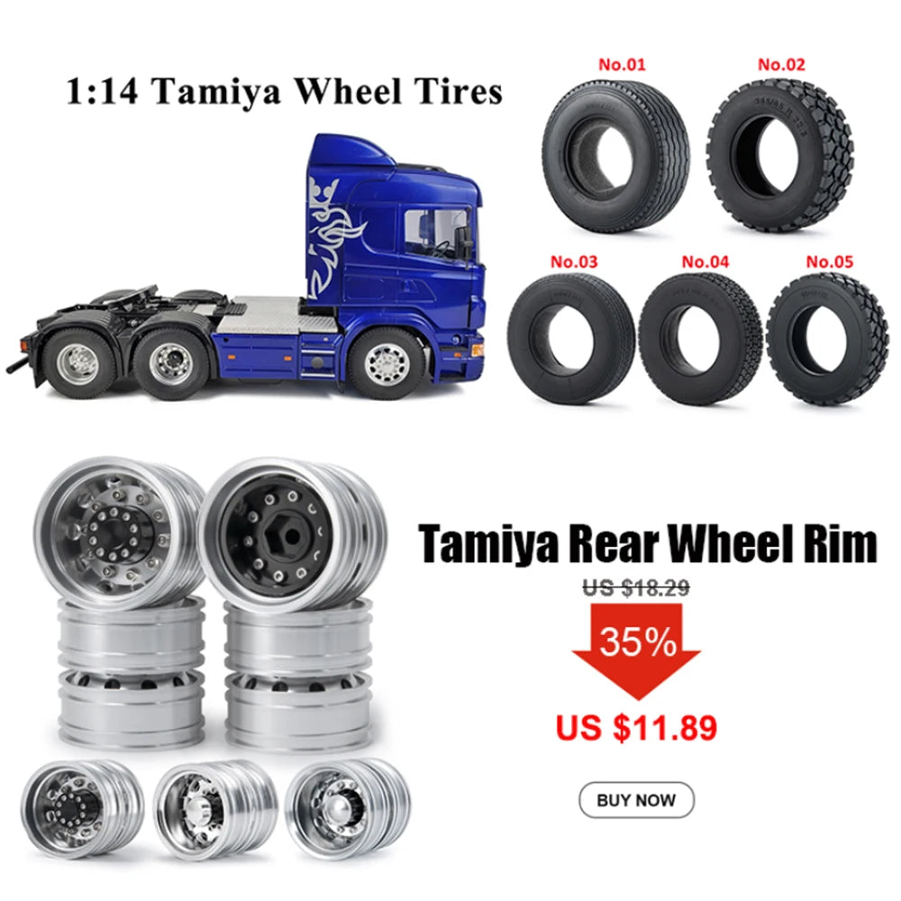 1:14 Tamiya Rubber Tyre Wheel Tires 22/25mm for 1/14 RC Rock Crawler Tamiya Trailer Tractor Truck RC Car Wheels Parts