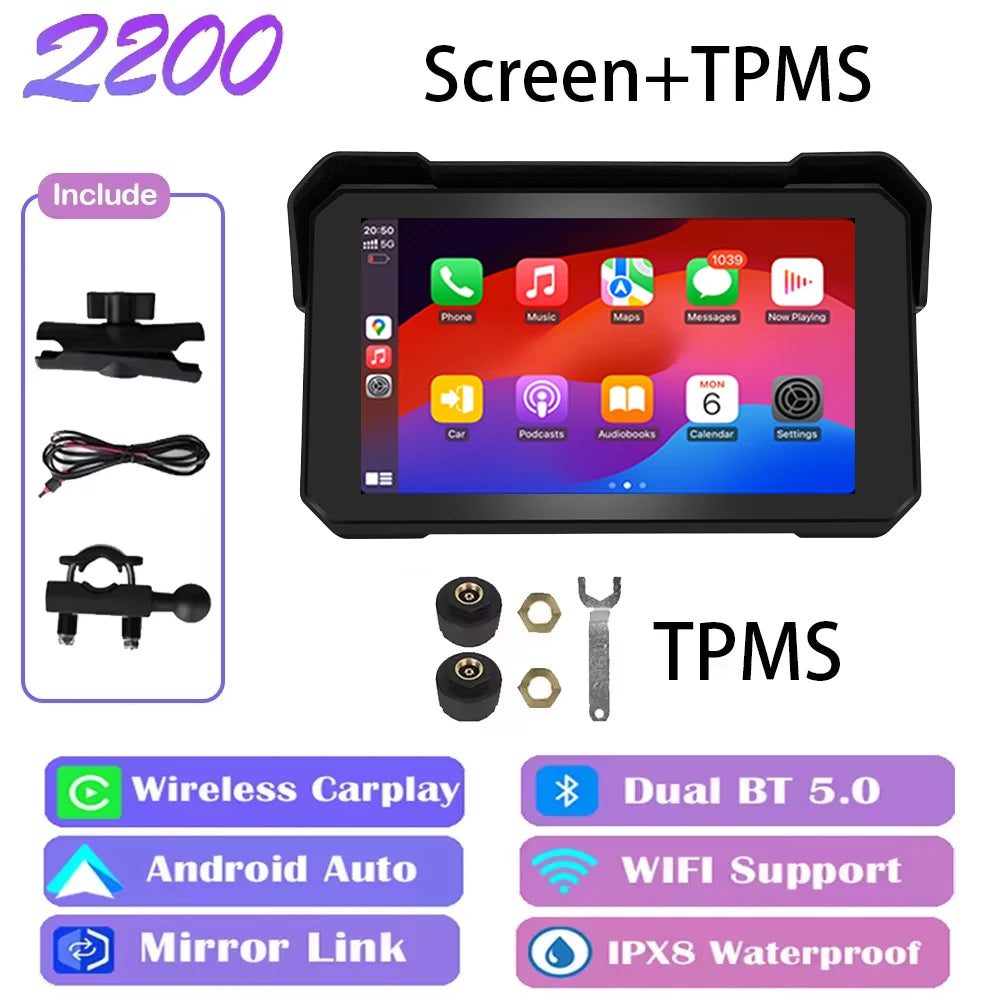 FOR Motorcycle Carplay Waterproof 1080P 5 Inch WiFi Wireless Android-Auto DVR Monitor Dash Cam GPS Navigation TPMS portable