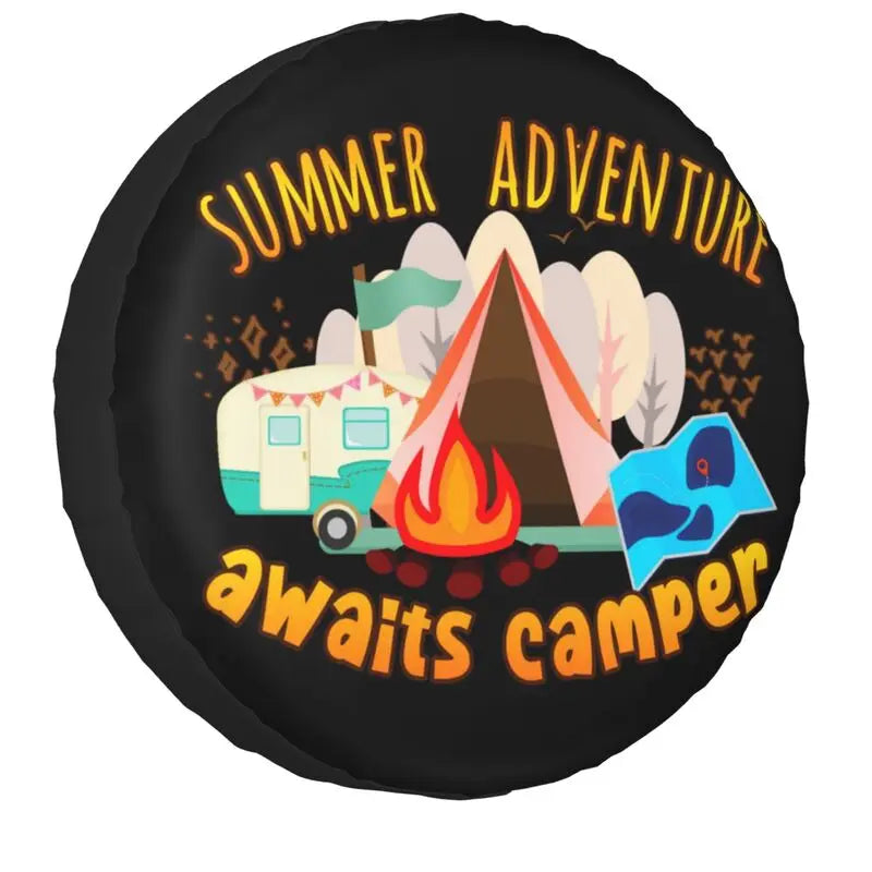 Funny Adventure Camper Travel Tire Cover for Car Wheel Protector Covers Universal for Trailer SUV Truck Camper Travel Trailer
