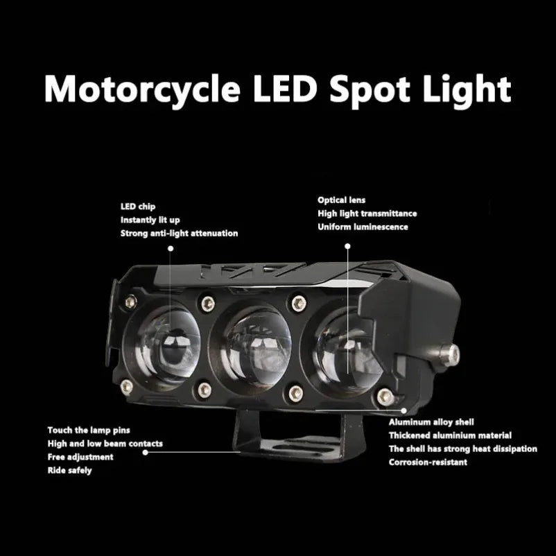 LED Motorcycle Spot Light Dual Color Hi/Low Beam Fog Lamps for Car Trucks SUV UTV 12V 24VMini Lens Headlight Driving Light